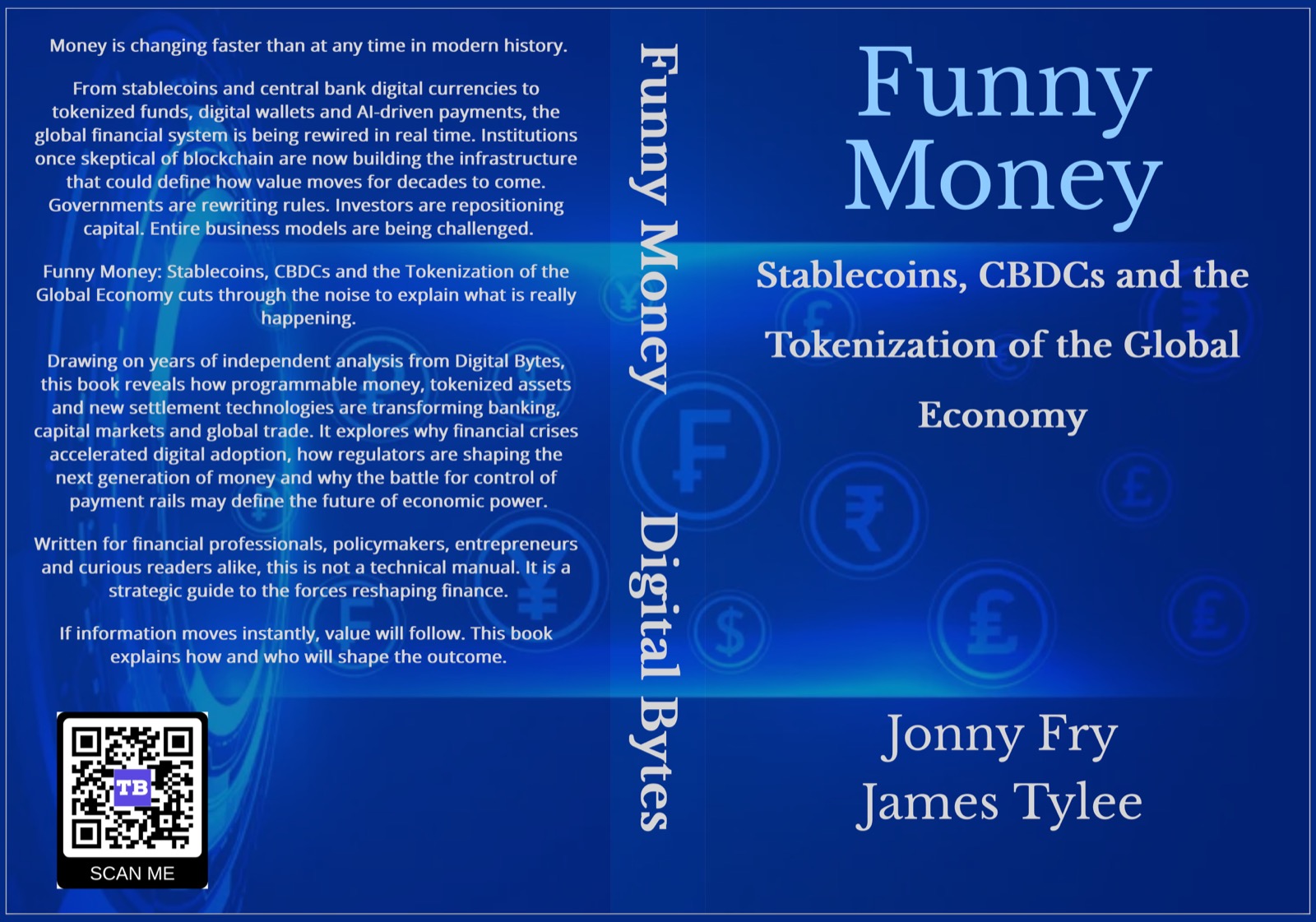 Paperback spread for Funny Money showing the back cover, spine, and front cover